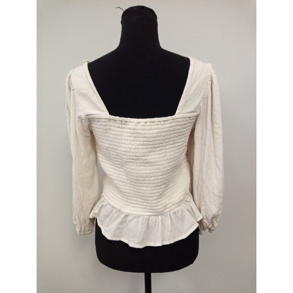 American Eagle Women's Tan Smocked Peplum Juniors Top Size Medium - Picture 3 of 6